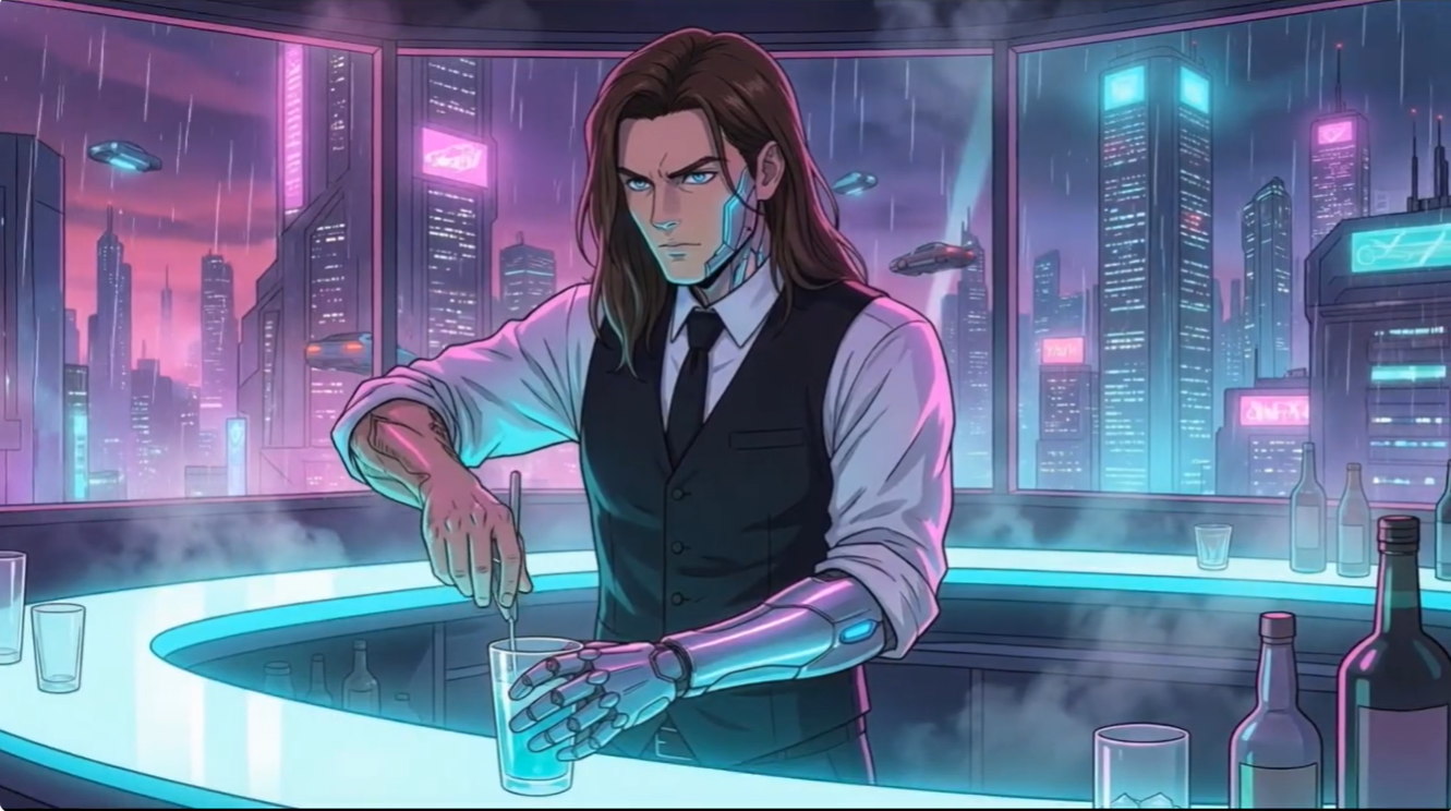 Michael as animated bartender